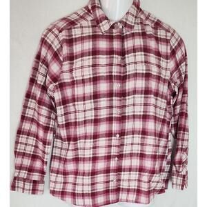 Croft & Barrow Plaid Long Sleeve Button Down Flannel Shirt Women Size Medium